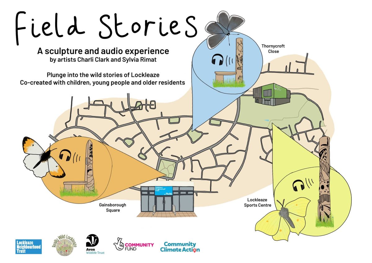 A stylised map of Lockleaze showing the locations of the sculptures
