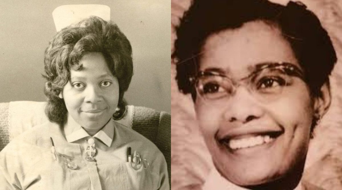 two black and white images of young Black women smiling in nursing uniform