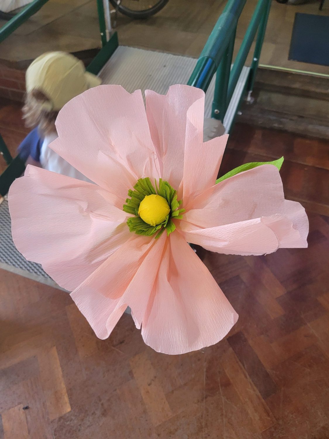 a large pink tissue paper fflower